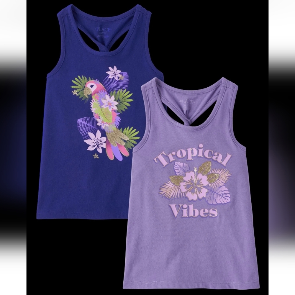 The Children's Place, Girls Tropical Graphic Knot Tank Top, Purple